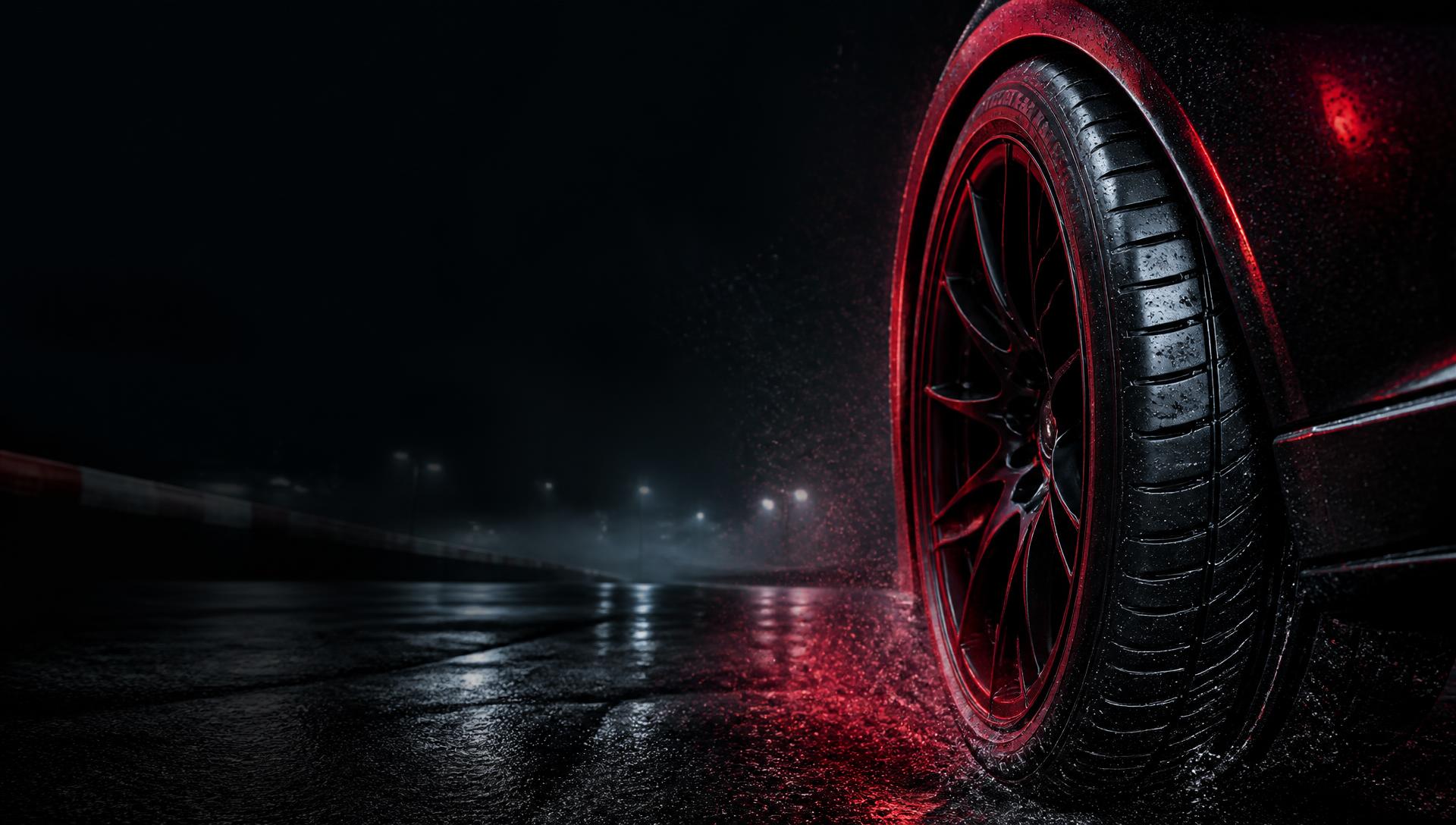Performance tyre gripping a wet road